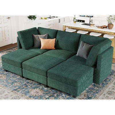 Belffin Modular Sectional Sleeper Sofa with Storage Seat 6 Corduroy Convertible Sectional Couch with Reversible Chaise for Living Room
