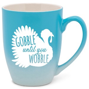 Elanze Designs Gobble Until You Wobble Two Toned Ombre Matte Teal and White 12 ounce Ceramic Stoneware Coffee Cup Mug - 1 of 4