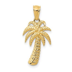 Black Bow Jewelry 14k Yellow Gold Polished Textured Palm Tree Pendant, 11 x 23mm - 1 of 4