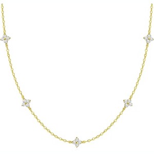 14K Gold Plated Cubic Zirconia Necklace Layered Cute Station Choker Necklace - 1 of 4