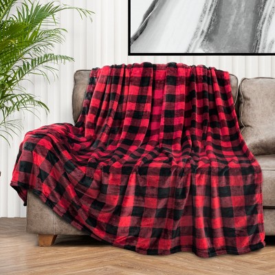 Red and Black Checkered Fleece Throw Blanket, 50" x 60"