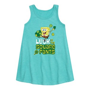 Girls' - SpongeBob Squarepants - Luck Of The Square Pants Graphic Sleeveless Aline Dress - 1 of 4