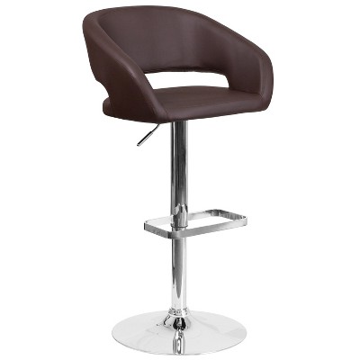 Emma and Oliver Shae Contemporary Upholstered Adjustable Height Barstool with Rounded, Cutout Mid-Back and Pedestal Base
