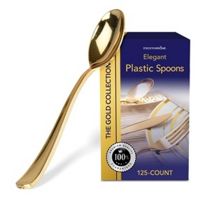 Stock Your Home 125-Pack Disposable Heavy Duty Plastic Spoons (Gold) - 1 of 4