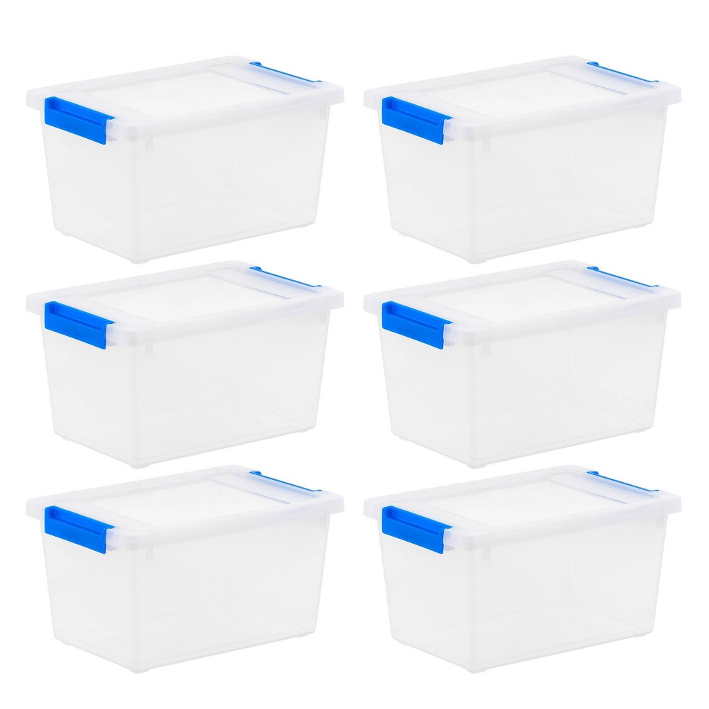 IRIS 6pk 4.3qt Plastic Storage Bins with Lids Clear Containers Latching Totes