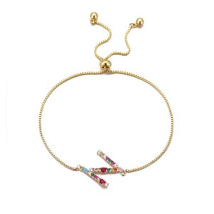 Adornia 14k Gold Plated Multi Color Stone Initial Bolo Bracelet - 1 of 1