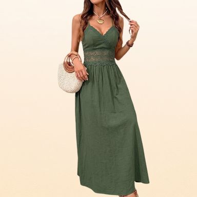 EadianDree Womens Sundress Crochet Lace Maxi Dress V Neck Spaghetti Strap Cross Back Lace Balconette Bustier Dress Summer Vacation Outfit,green XL : Target