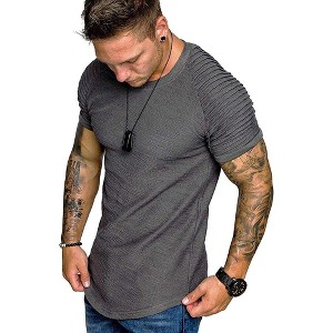 COOFANDY Men's Muscle Pleated Raglan Sleeve Bodybuilding Gym Tee Short Sleeve Fashion Workout Hipster Shirt - 1 of 4