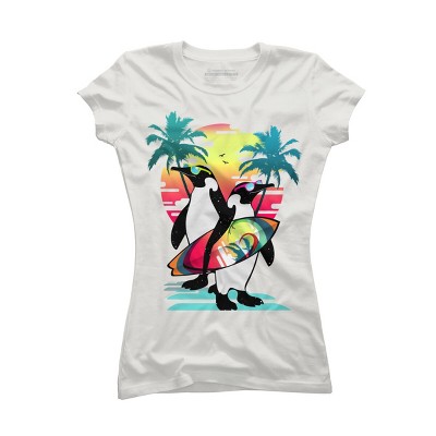 Junior's Design By Humans Penguin Summer Vacation By clingcling T-Shirt