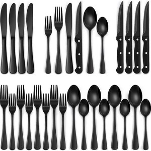 BRINJOY 24-Piece Black Silverware Set for 4 - Premium Stainless Steel Flatware Set with Steak Knives - 1 of 4