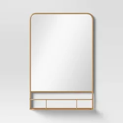 20" x 30" Pharmacy Mirror with Metal Shelf (Powder Coated) Mirror Brass - Threshold™