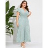 Women's Plus Size Wide Leg Summer Jumpsuits Loose Short Sleeve One Piece Outfit Smocked Waist Floral Green Flower 5XL - 2 of 4