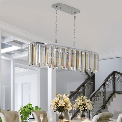 KWPZQEB Chrome Crystal Pendant Chandelier, Luxury Crystal Chandelier w/ Adjustable Height&E26 Base, Hanging Light Fixture for Entryway, Kitchen Island
