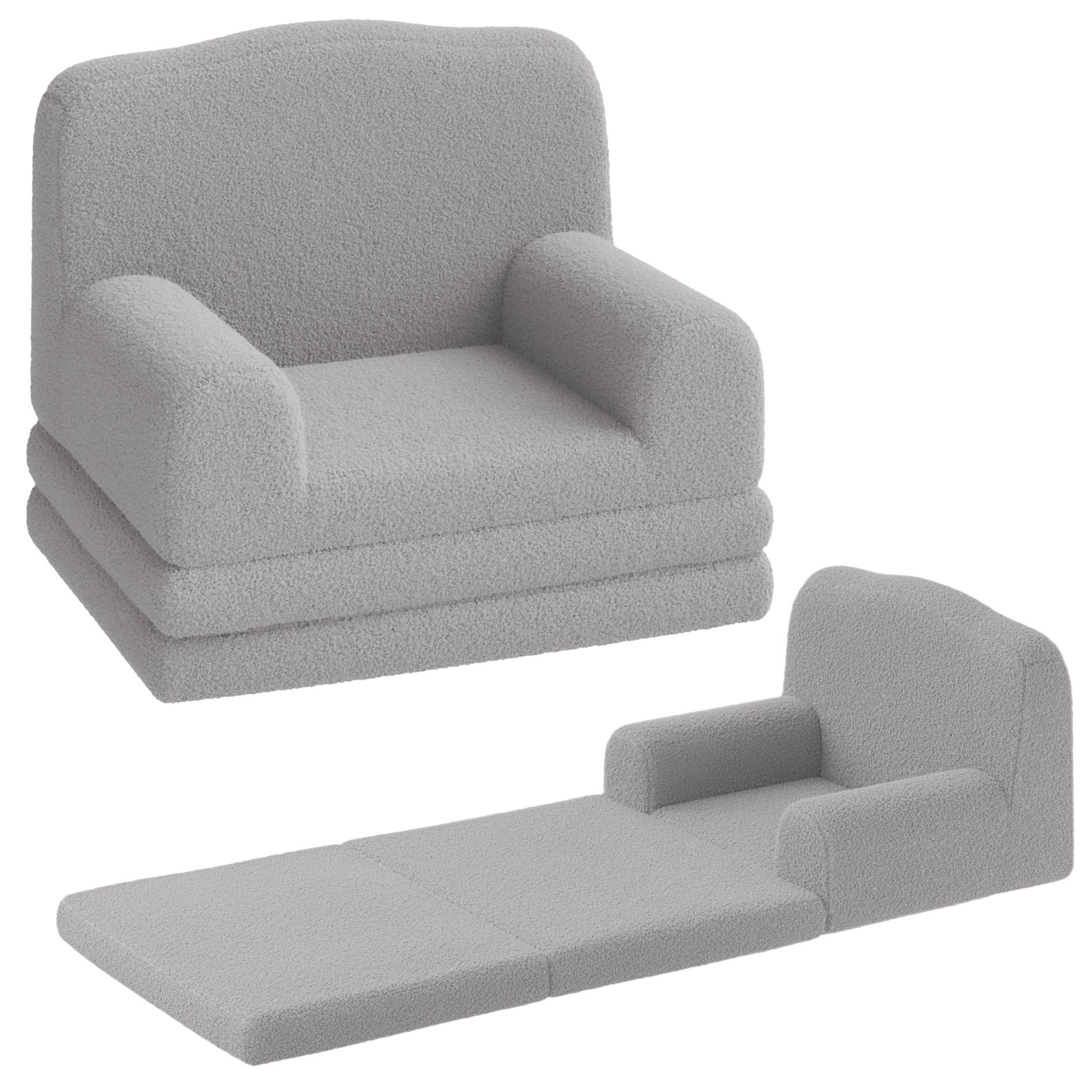 Kids Couch, 2-in-1 Convertible Toddler Sofa Chair, Soft Fold Out Couch Lounger