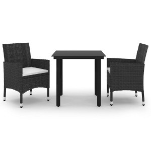 vidaXL Patio Dining Set Outdoor Table and Chair Set Poly Rattan and Glass - Black and White 31.5" Table Length 2 Items - 1 of 4