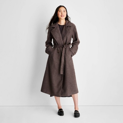 Women's Front-Tie Notched Lapel Double Breasted Long Coat - Future  Collective™ with Reese Blutstein Dark Gray XXS