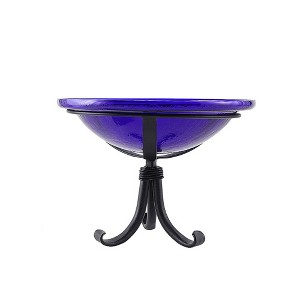 Achla Designs 12.75" Reflective Crackle Glass Birdbath Bowl with Tripod Stand - 1 of 3