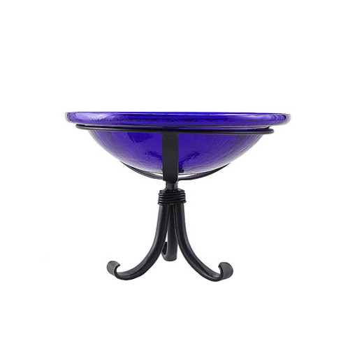 Achla Designs 12.75" Reflective Crackle Glass Birdbath Bowl with Tripod Stand - image 1 of 3