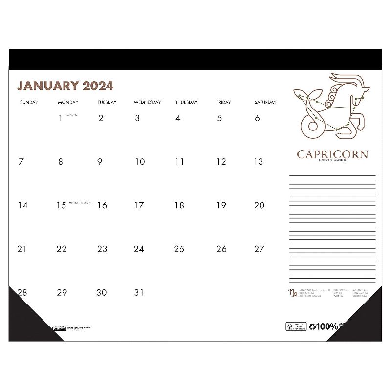 2024 House of Doolittle Zodiac 18.5" x 13" Monthly Desk Pad Calendar White/Black (1676-24), 1 of 8