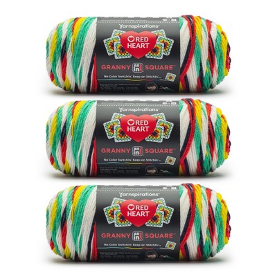 Red Heart All in One Granny Square Yarn 24 Pack-Soft  White - Green Scream