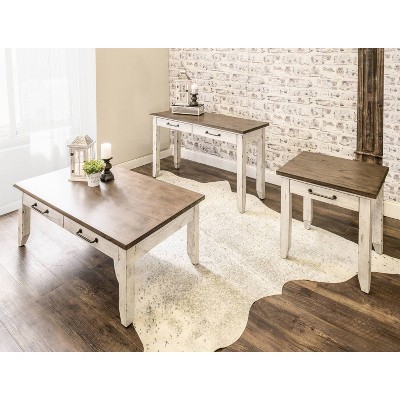 Rustic Ivory and Honey Two-Drawer Sofa Table