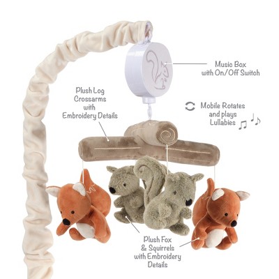 Cream Velour Musical Crib Mobile with Fox and Squirrel Plush Toys