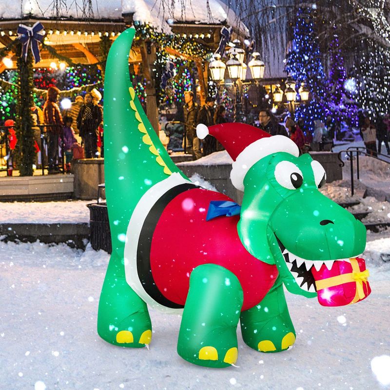 Costway 6FT Inflatable Christmas Dinosaur with LED Lights Gift Box & Blower Party Yard, 2 of 11