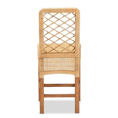 Moscow Natural Rattan and Mahogany Wood Counter Stool