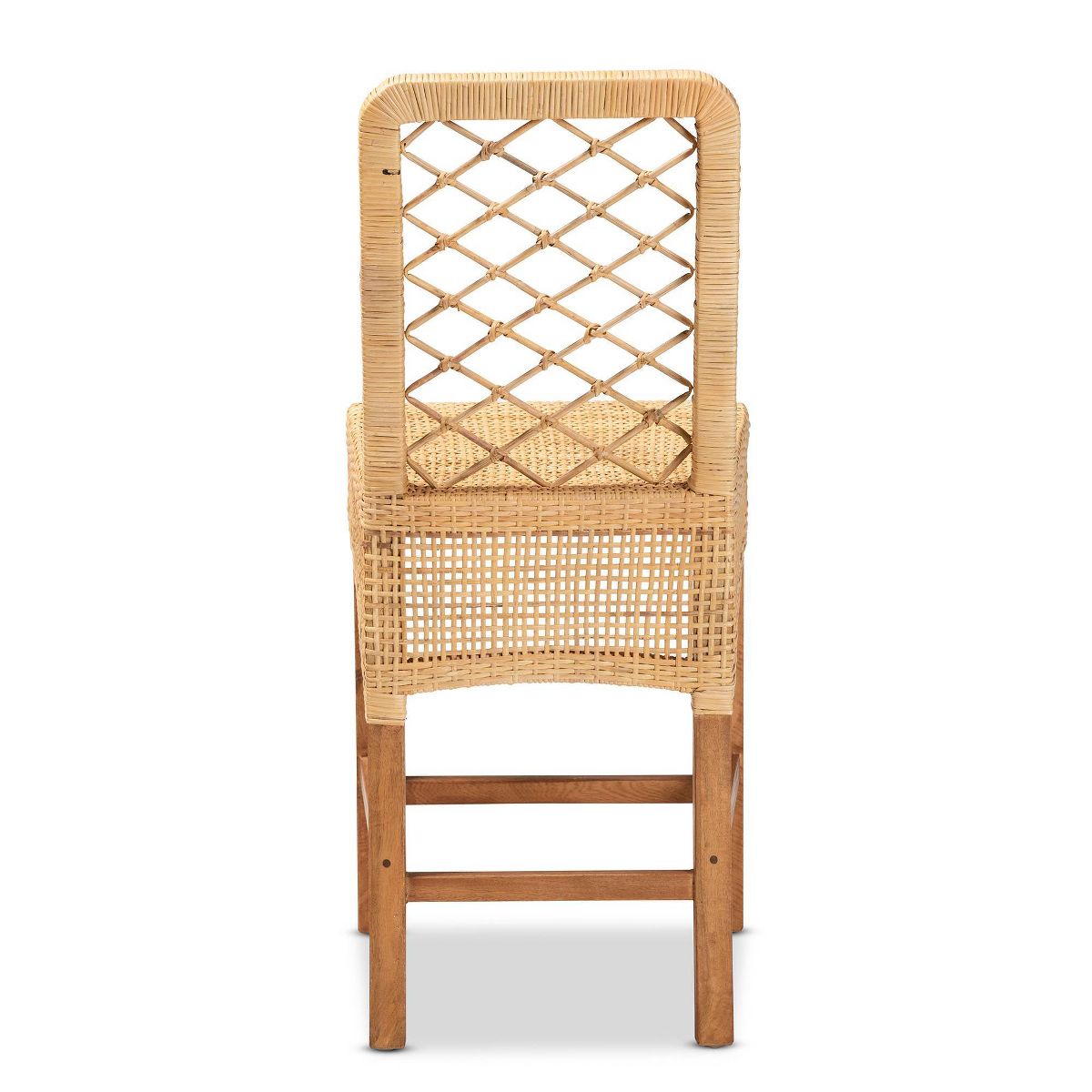bali & pari Moscow Rattan and Wood Counter Height Barstool Natural/Walnut: Bohemian Style, Mango Frame, No Assembly Required - thumbnail 5