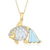 Ross-Simons Mother-Of-Pearl and 5.00 Carat Aquamarine Fish Pendant With .20 Carat Swiss Blue Topaz and .15 ct. t.w. Diamonds in 14kt Yellow Gold Size - 3 of 4