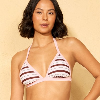 Wild Fable Women's Multi Striped Contrast Binding Medium Coverage Triangle Bikini Top - Wild Fable™ Pink M — фото 3