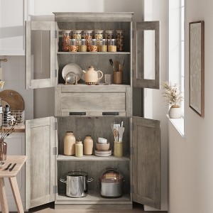 67" Tall Kitchen Pantry Cabinet, Freestanding Bathroom Cabinet, Wooden Cupboard with Drawer and Adjustable Shelves, Coffee Bar Floor Cabinet - 1 of 4