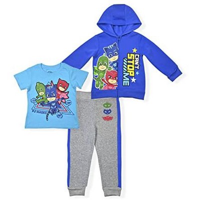 Boy's Pj Masks Graphic Catboy, Gecko Owlette Printed 3 Piece Coordinates, Zip Up Hooded Jacket, T-shirt, And Jogger Set For Kids : Target