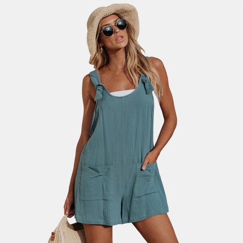 Women's Patch Pocket Pinafore Romper - Cupshe-s-teal : Target