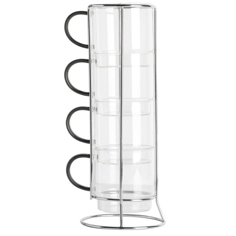 Gibson Soho Lounge 4 Piece 16 Ounce Stackable Glass Mugs With Metal Rack, 1 of 7