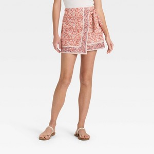 Women's Mini Wrap Skirt - Universal Thread™ Rust Floral - 1 of 3