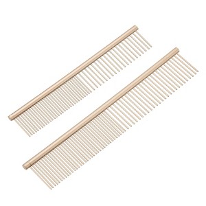 Unique Bargains Stainless Steel Rounded Teeth Grooming Tool Pet Combs 2 Pcs - 1 of 4