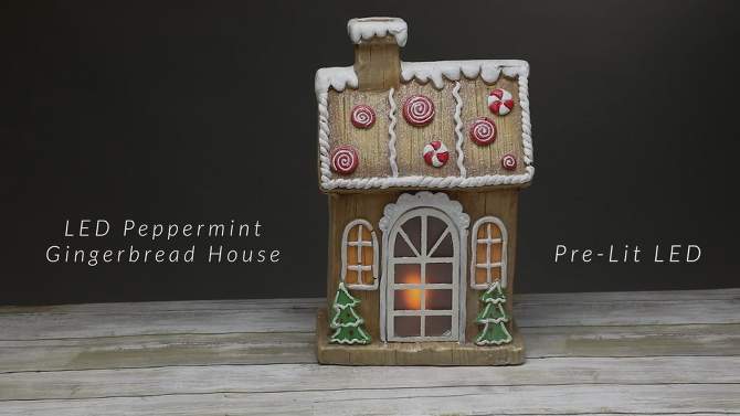 Northlight 14" LED Lighted Peppermint Gingerbread House Christmas Decoration, 2 of 8, play video