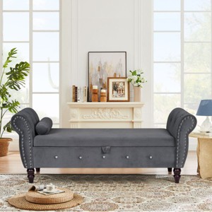 63" Velvet End Of Bed Storage Bench King Size,Rolled Armstorage Ottoman Bench,Crystal Button Tufted Ottoman For Living Room-Cuddlewood - 1 of 4