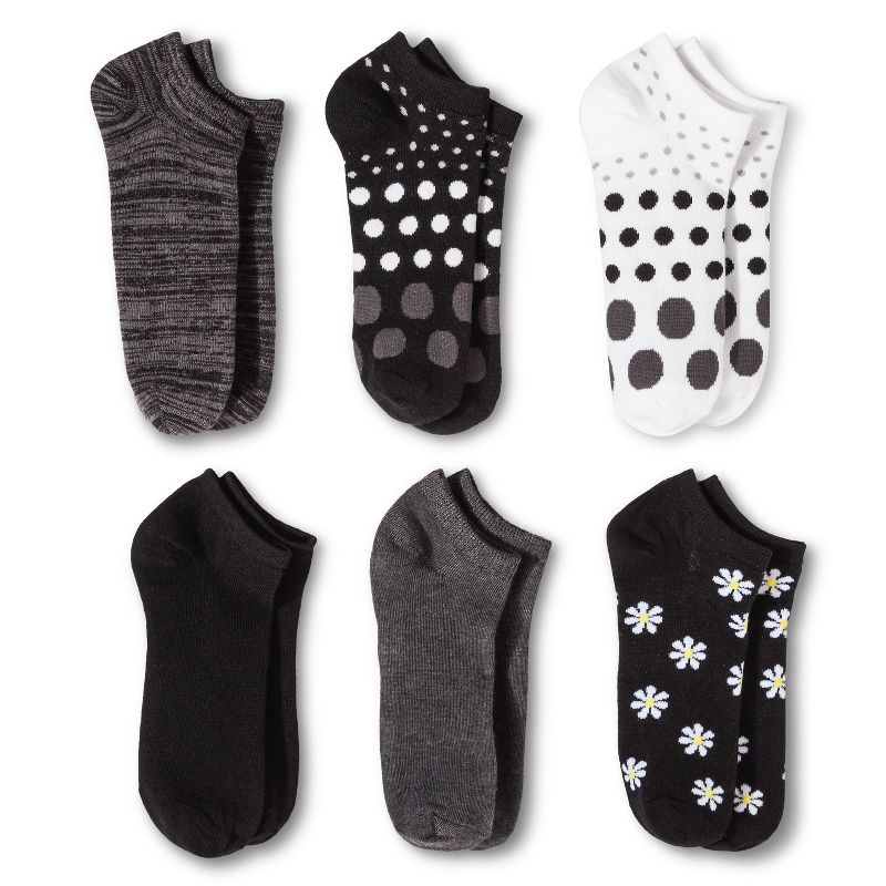 Women&#39;s Daisy 6pk Low Cut Socks - Xhilaration&#8482; Black 4-10, 1 of 3