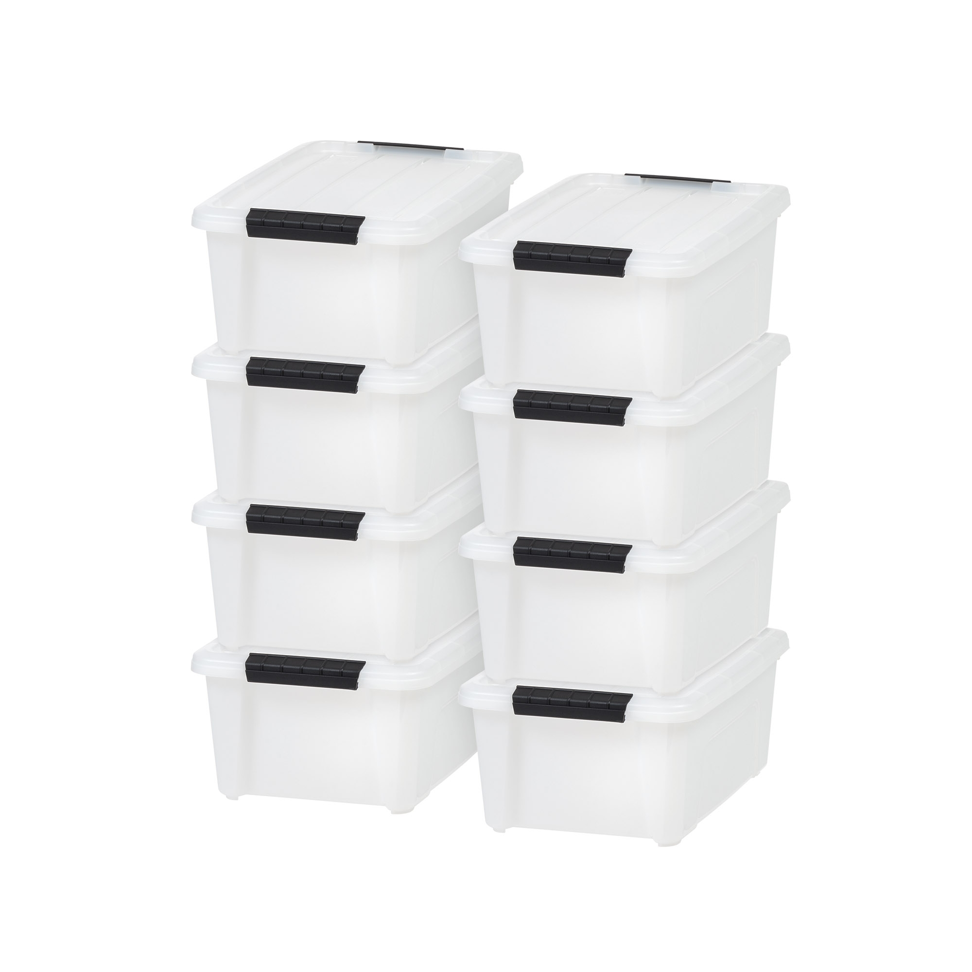 IRIS USA 8 Pack 13.5 Quart Stackable Plastic Storage Bins with Lids and Latching Buckles, Pearl, Containers with Lids and Latches