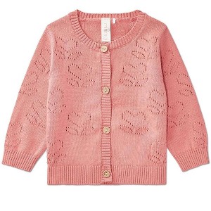 MiniMoi Baby and Toddler Girls Heart Pattern 100% Cotton Cardigan - 1 of 4