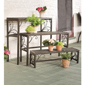 Plow & Hearth Set of 3 Nesting Metal Plant Stands with Scrollwork Design - 1 of 4