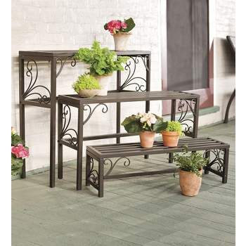 Plow & Hearth Set of 3 Nesting Metal Plant Stands with Scrollwork Design