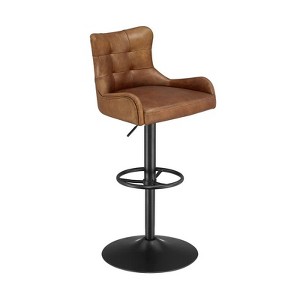 HOMLUX Genuine Leather Adjustable Swivel Bar Stool with Tufted Backrest - 1 of 4