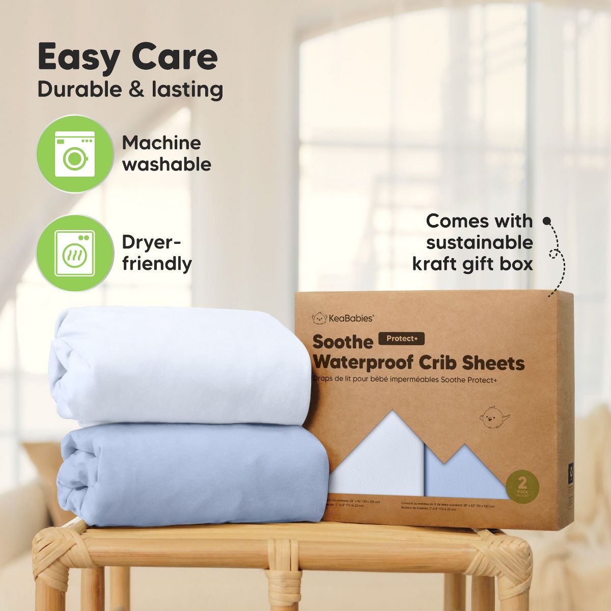KeaBabies 2pk Soothe Waterproof Fitted Crib Sheets for Girl, Boy, 52x28 100% Organic Soft Cotton Crib Mattress Protector Sheet - thumbnail 8