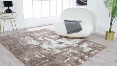 Blue and White Abstract Synthetic Rectangular Area Rug, 5' x 7'