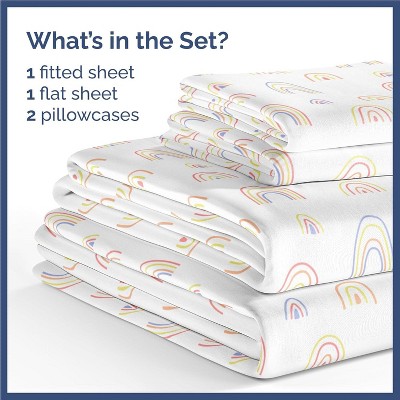 Queen Size White and Multicolor Rainbow Print Microfiber Sheet Set