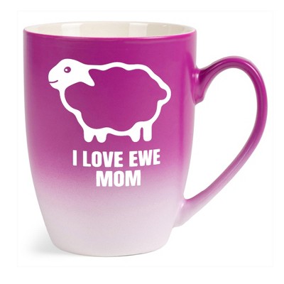 Elanze Designs Mother's Day Appreciation Coffee Cup Mug 12 Ounce Ceramic With Ombre Gradient Sheep Love Ewe Mom Pink and White
