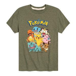 Boys' - Pokémon - Pikachu Eevee Jigglypuff Charmander Squirtle Bulbasaur Meowth Short Sleeve Graphic T-Shirt - 1 of 4